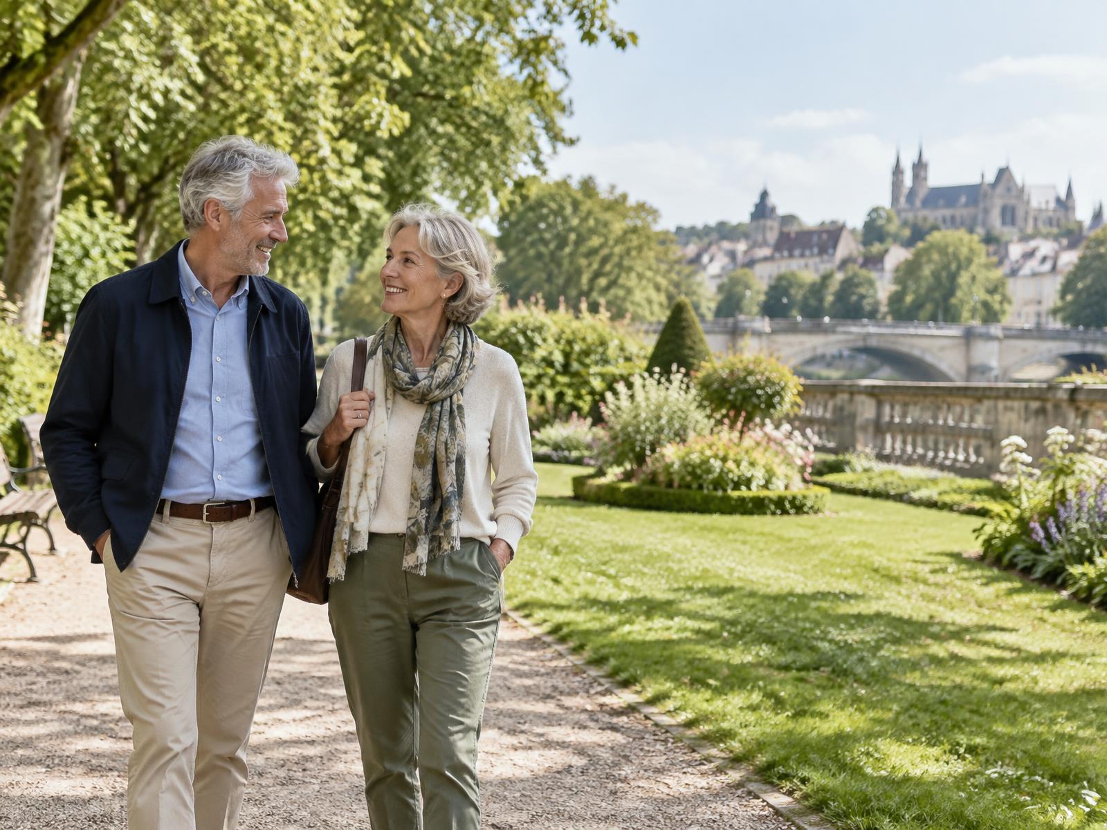Couple senior serein profitant du jardin